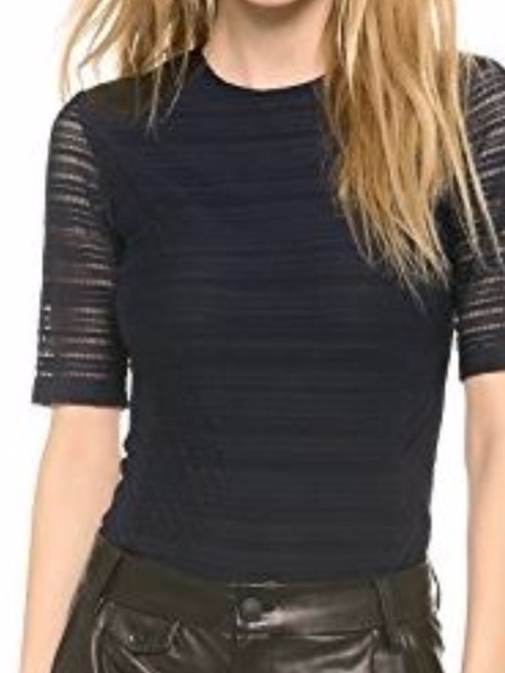 Rag & Bone Basha Navy Blue‎ Top with lamb leather shoulders size small